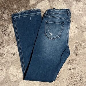 KanCan Distressed Boot Cut Jeans in Mid Blue